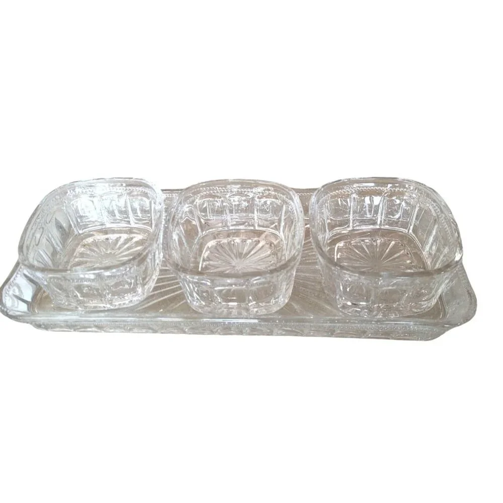 Crystal Relish Server 4-piece Server Serving Bowls Tray Set‎